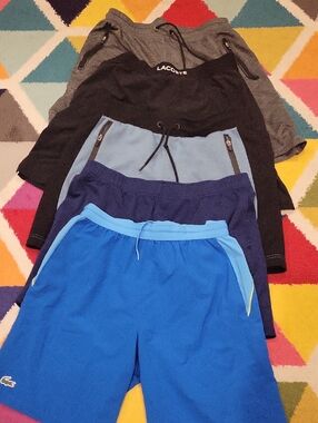 5 Pairs Shorts-  Mens Medium - Blue, Navy, Black & Gray Athletic Shorts Set
